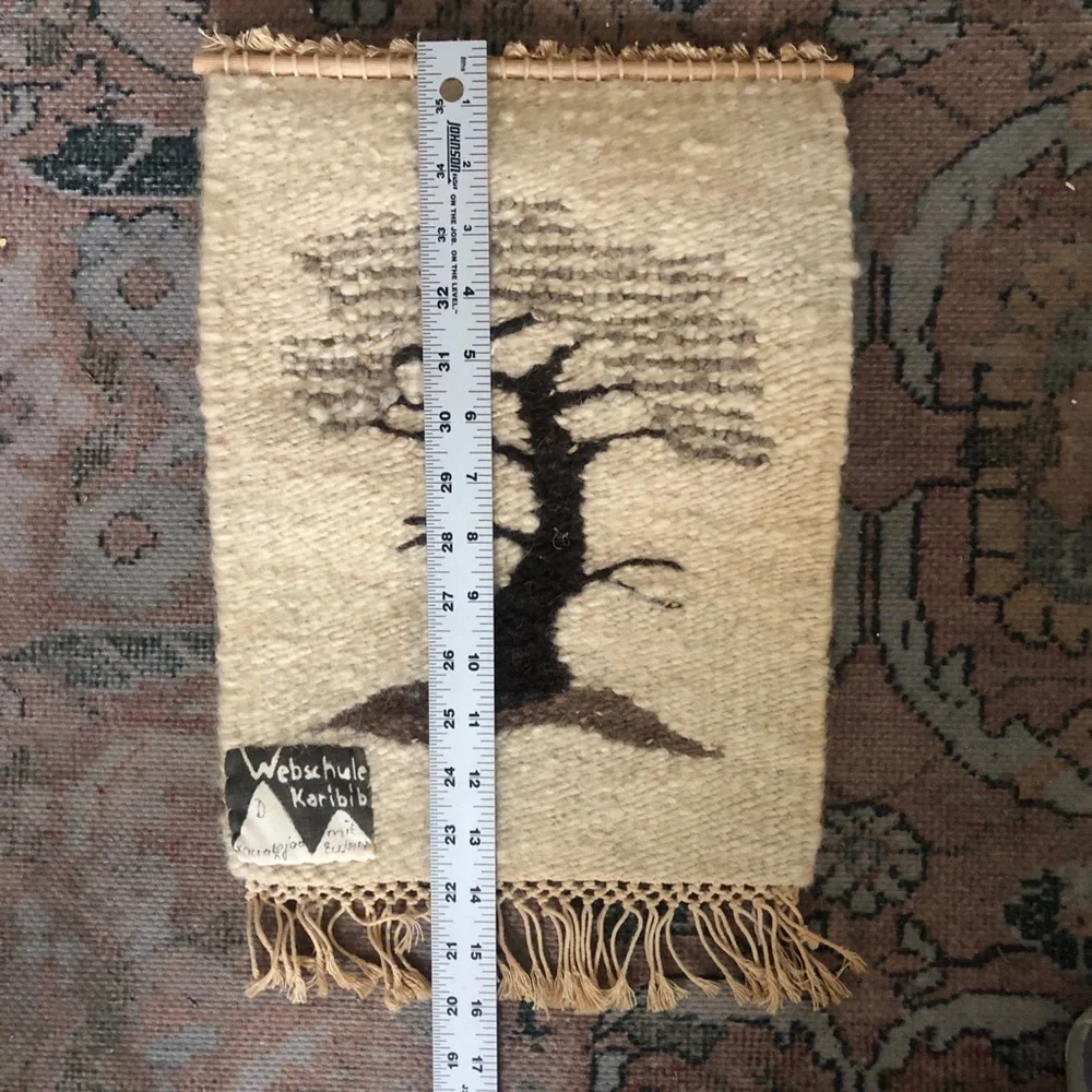 Vintage 70s Handwoven 3D Wool Tapestry Africa Tree of Life Boho Wall Hanging